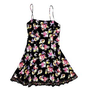 Alice + Olivia Black Floral Mini Dress with Pink & Yellow Blooms